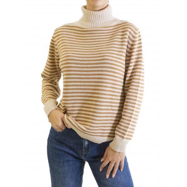 maglia a righe misto cashmere collo alto